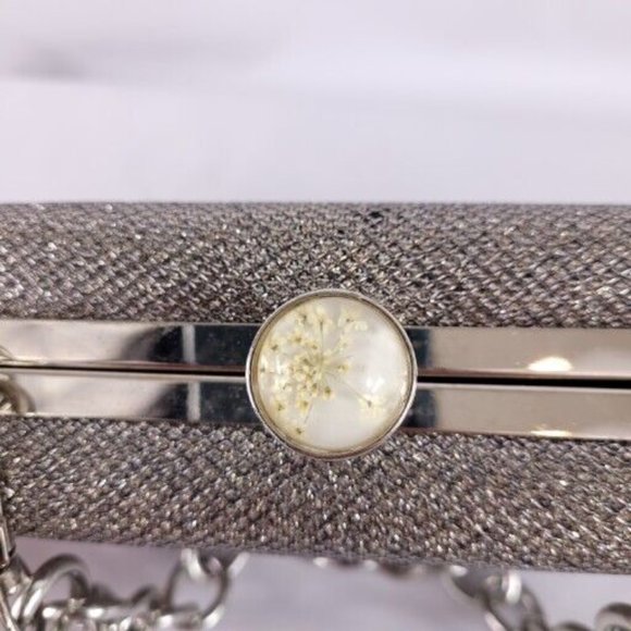 Vintage Metallic Handbag Clutch Metal Detachable Chain Babys Breath Resin Clasp - Picture 2 of 11